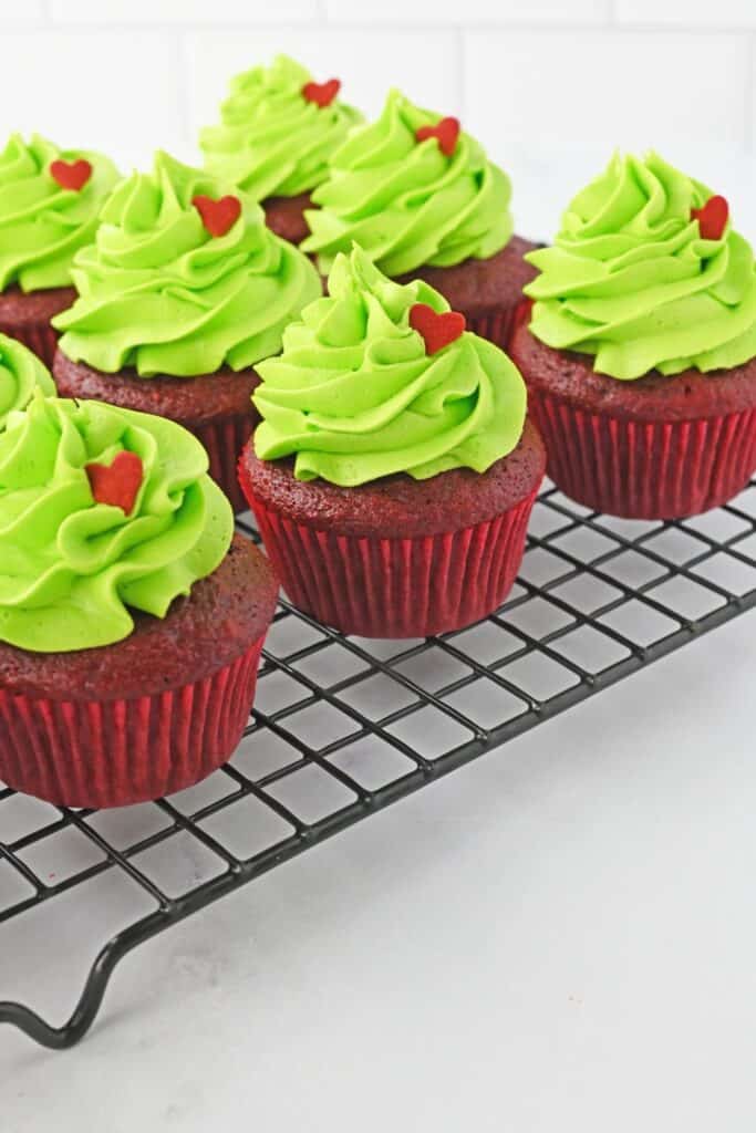 9 grinch completely finished cupcakes