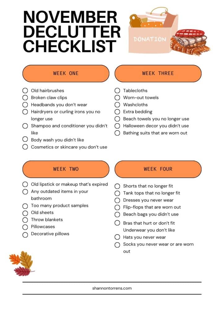 November Declutter Checklist