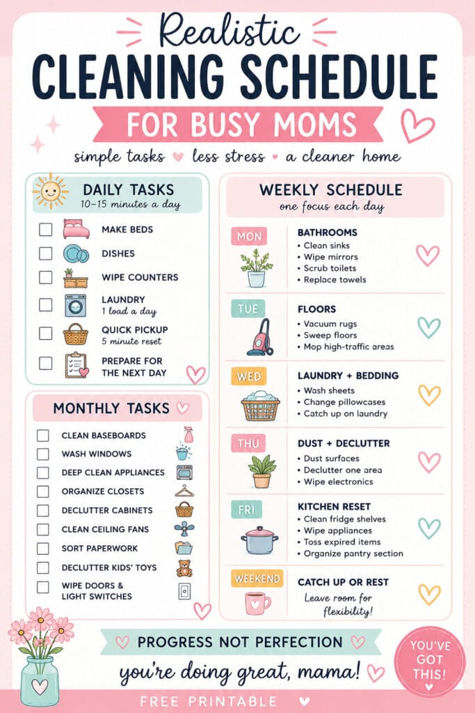 cleaning schedule for busy moms