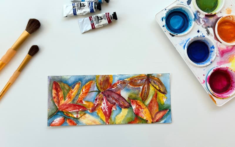 fall watercolor leaves bright art