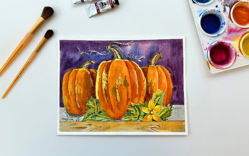watercolor fall 3 pumpkins