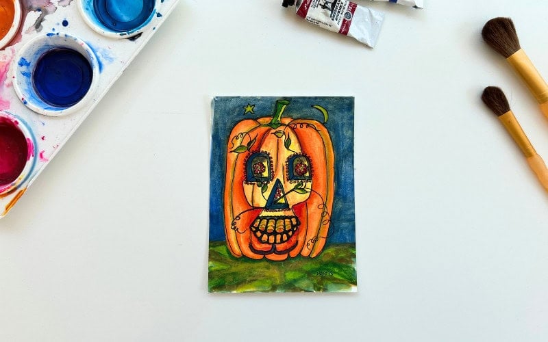 watercolor fall halloween art