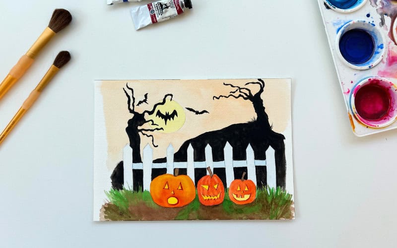 watercolor halloween pumpkin art