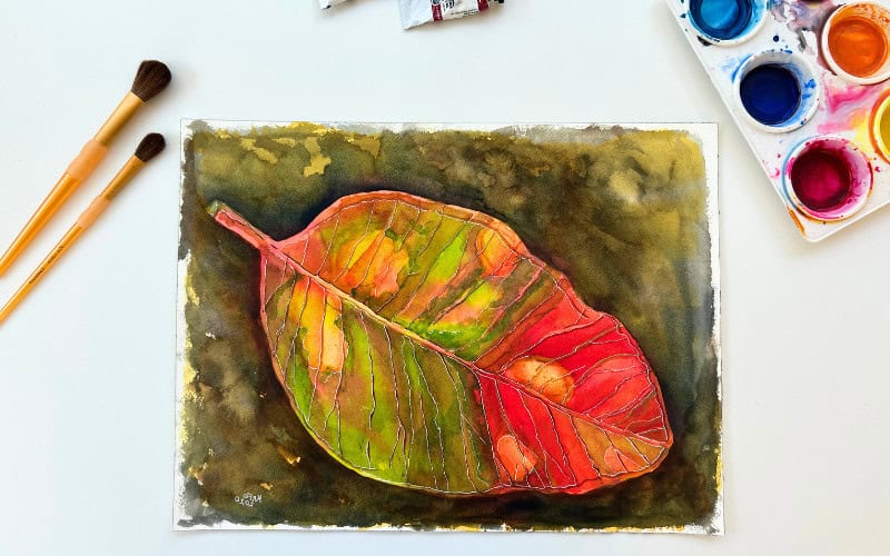 watercolor large leaf art